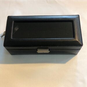 dhGate black faux leather 4-slot watch box lock w/key and clear view window NEW